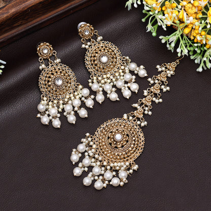 White Color Earrings With Maang Tikka (MTKE467WHT) - preyans.com