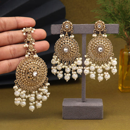 White Color Earrings With Maang Tikka (MTKE467WHT) - preyans.com