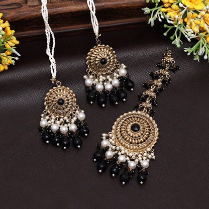 Black Color Earrings With Maang Tikka (MTKE468BLK) - preyans.com