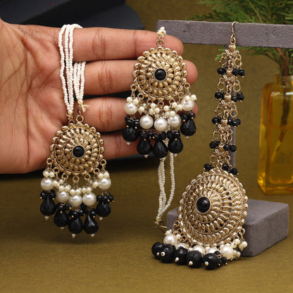 Black Color Earrings With Maang Tikka (MTKE468BLK) - preyans.com