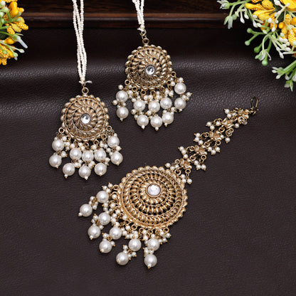 White Color Earrings With Maang Tikka (MTKE468WHT) - preyans.com