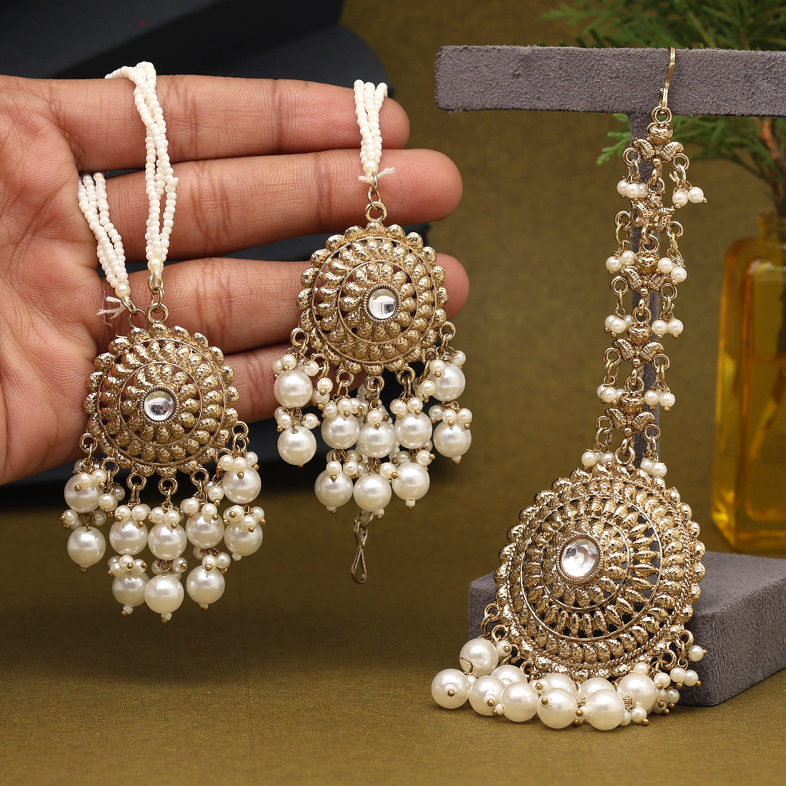 White Color Earrings With Maang Tikka (MTKE468WHT) - preyans.com