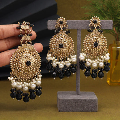 Black Color Earrings With Maang Tikka (MTKE469BLK) - preyans.com