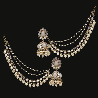 White Color Kundan Mirror Earrings With Maang Tikka (MTKE470WHT) - preyans.com