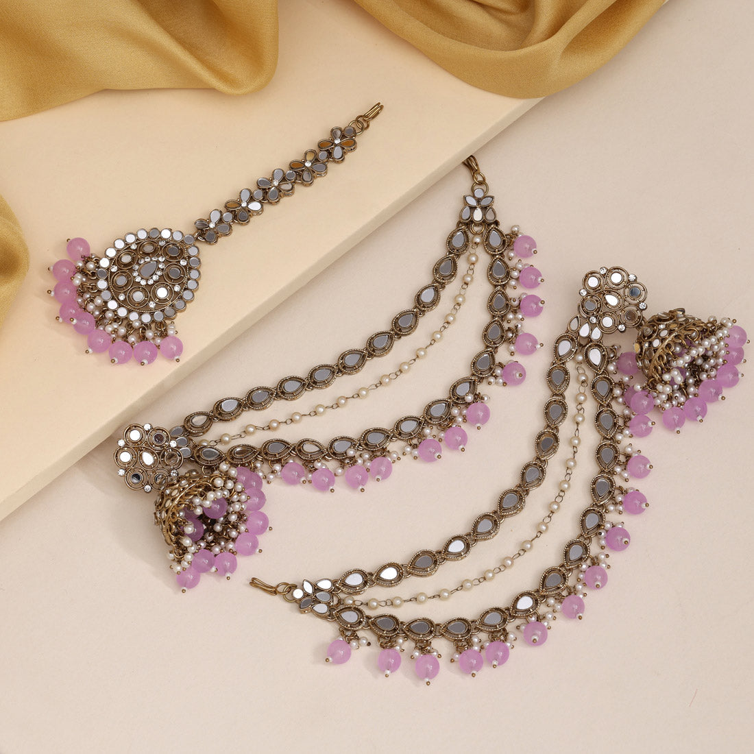 Light Purple Color Earrings With Maang Tikka (MTKE474LPRP) - preyans.com