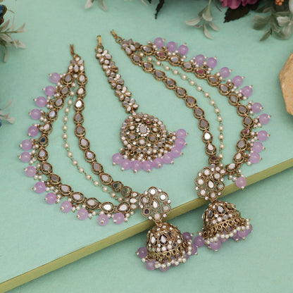 Light Purple Color Earrings With Maang Tikka (MTKE474LPRP) - preyans.com