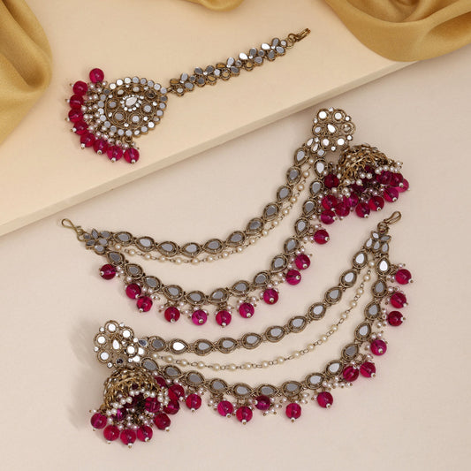 Purple Color Earrings With Maang Tikka (MTKE474PRP) - preyans.com