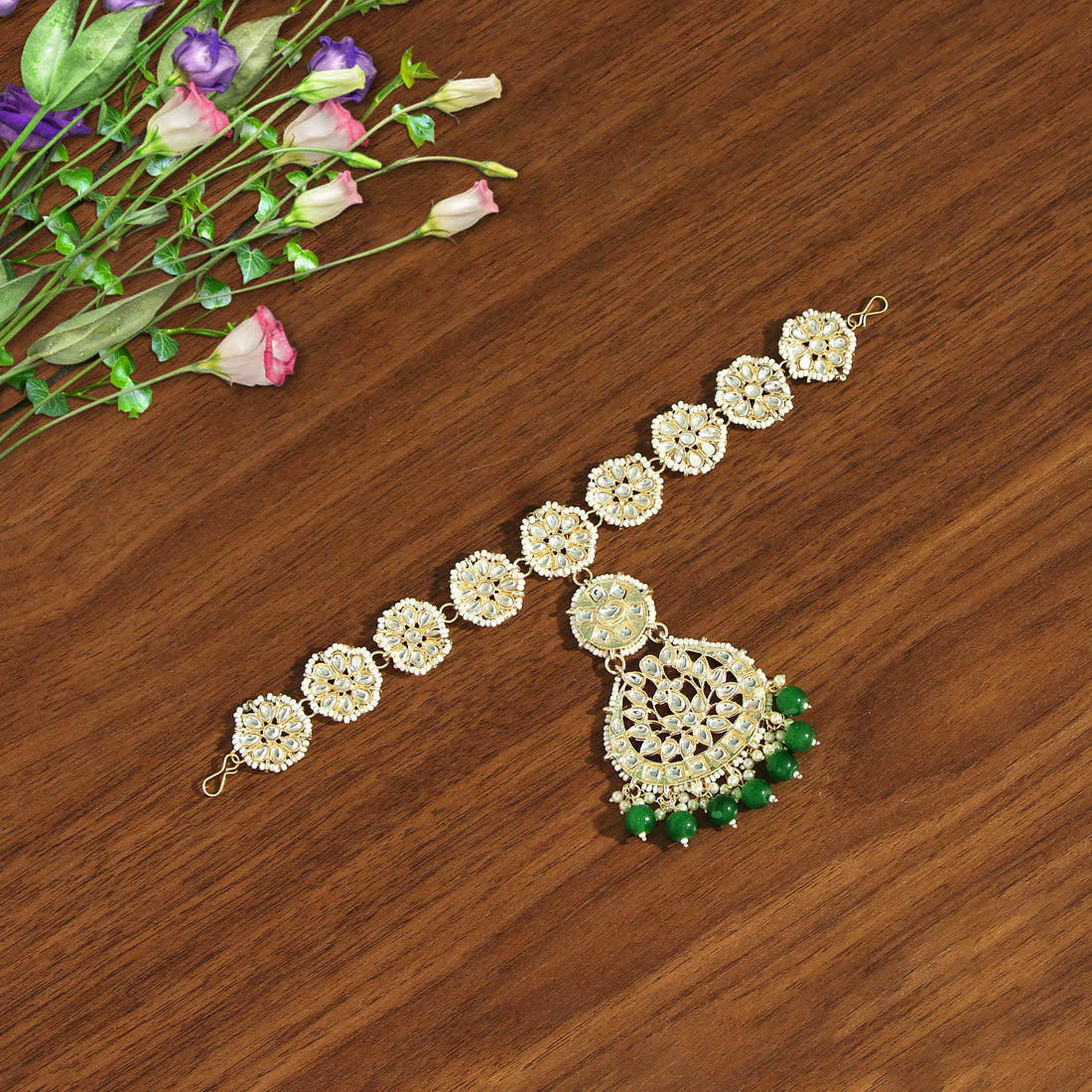 Green Color Kundan Matha Patti (MTP294GRN) - preyans.com