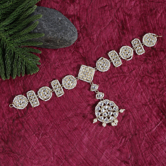 White Color Kundan Matha Patti (MTP331WHT) - preyans.com