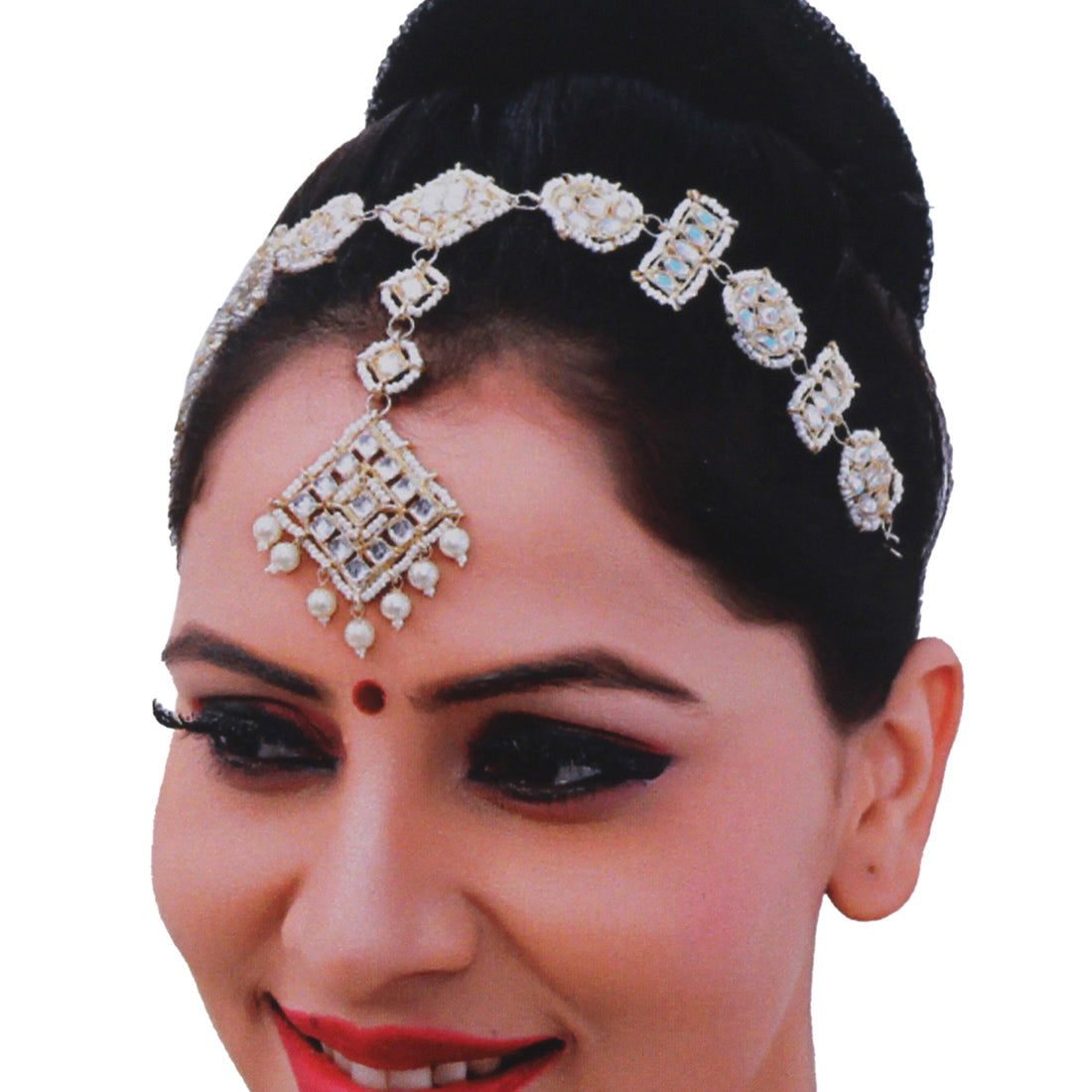 White Color Kundan Matha Patti (MTP332WHT) - preyans.com