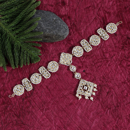 White Color Kundan Matha Patti (MTP332WHT) - preyans.com