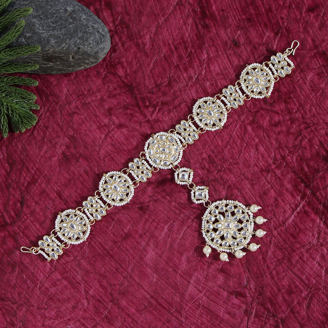 White Color Kundan Matha Patti (MTP337WHT) - preyans.com