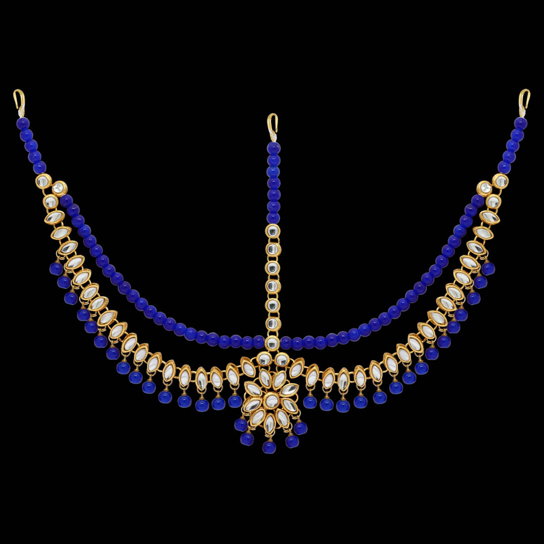 Blue Color Imitation Pearl & Kundan Work Matha Patti (MTP38BLU) - preyans.com