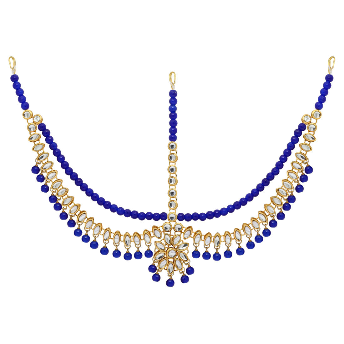 Blue Color Imitation Pearl & Kundan Work Matha Patti (MTP38BLU) - preyans.com