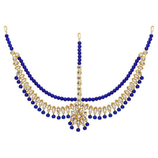 Blue Color Imitation Pearl & Kundan Work Matha Patti (MTP38BLU) - preyans.com