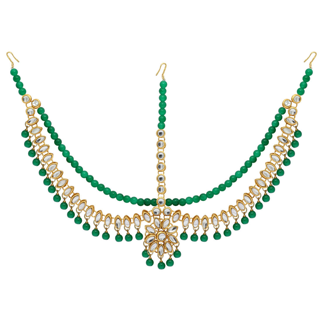 Green Color Imitation Pearl & Kundan Work Matha Patti (MTP38GRN) - preyans.com