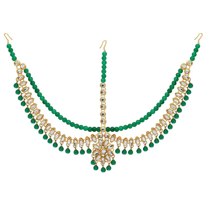 Green Color Imitation Pearl & Kundan Work Matha Patti (MTP38GRN) - preyans.com