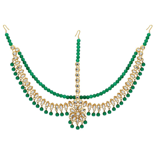 Green Color Imitation Pearl & Kundan Work Matha Patti (MTP38GRN) - preyans.com