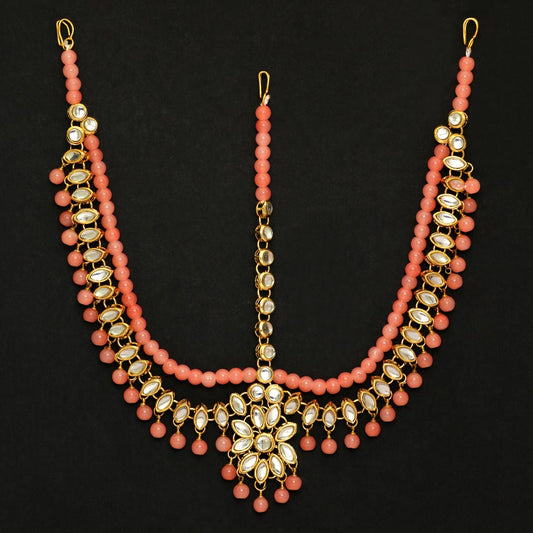 Peach Color Kundan Work Matha Patti (MTP38PCH) - preyans.com