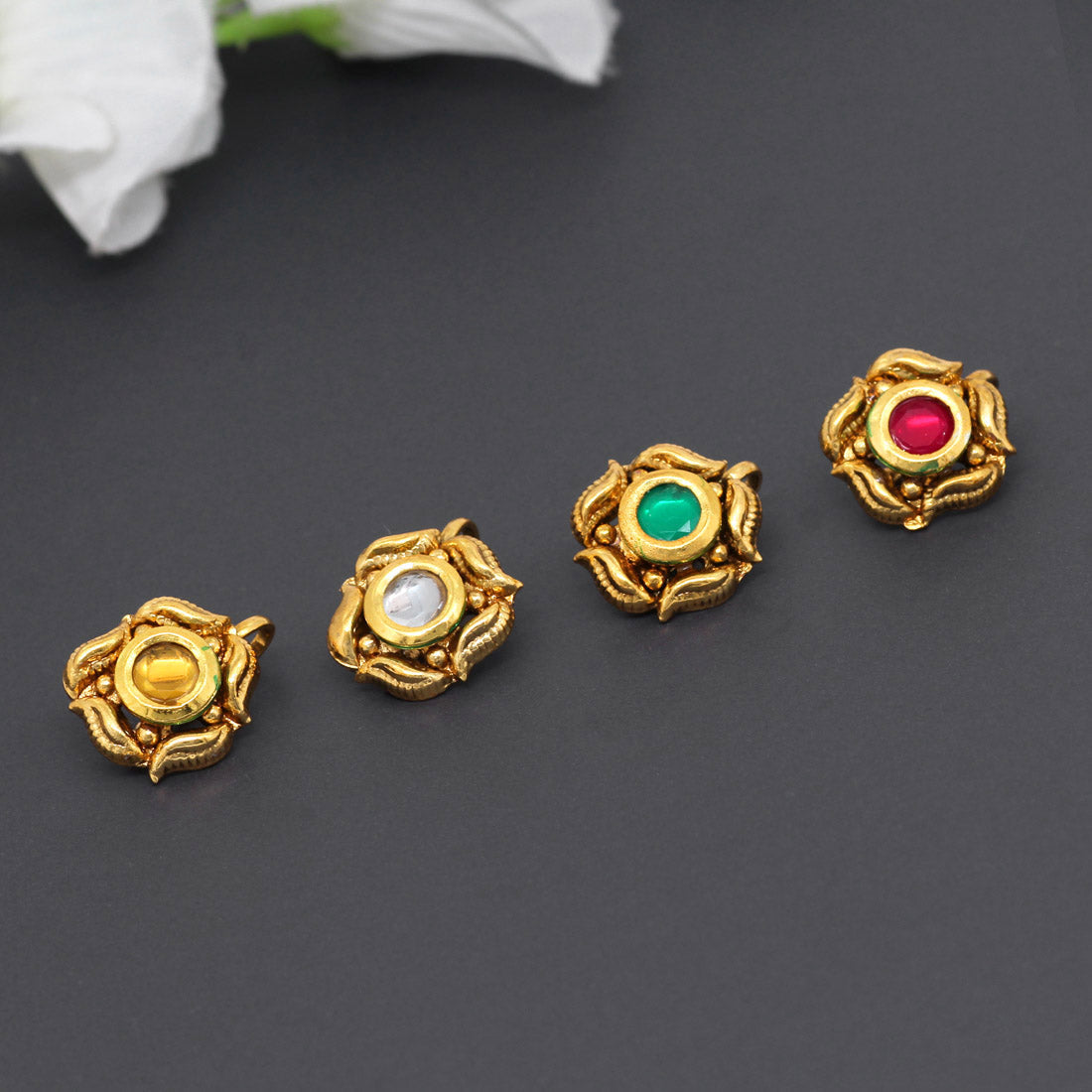 Multi Color Kundan Nose Pin Combo Of 4 Pieces (NSP137CMB) - preyans.com