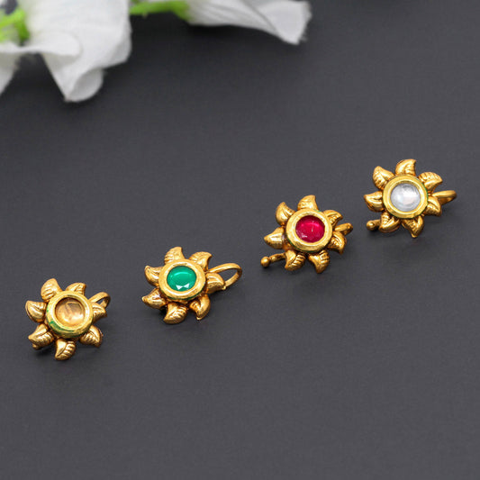 Multi Color Kundan Nose Pin Combo Of 4 Pieces (NSP142CMB) - preyans.com