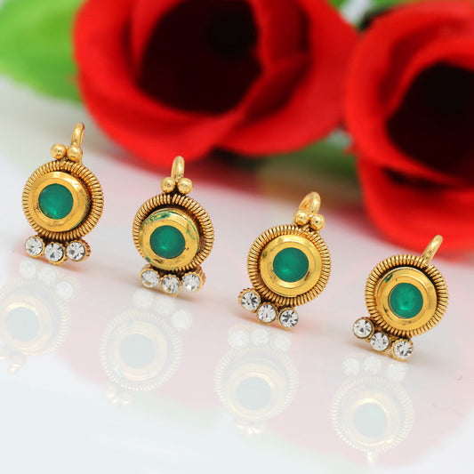 Green Color Kundan Nose Pin Combo Of 4 Pieces (NSP160CMB) - preyans.com