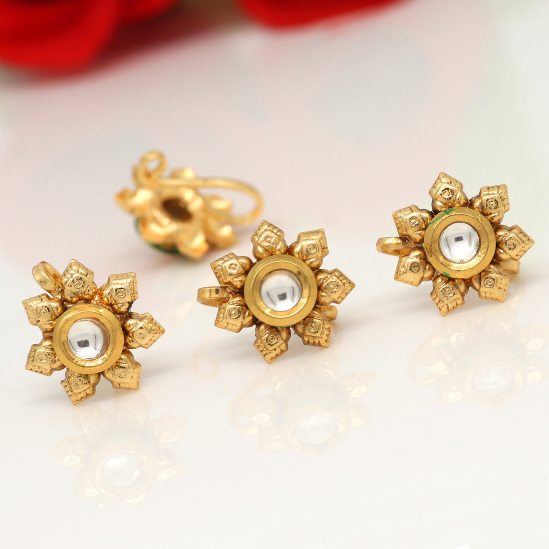 Rani Color Kundan Nose Pin Combo Of 4 Pieces (NSP165CMB) - preyans.com