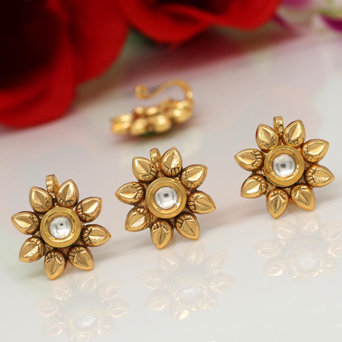 White Color Kundan Nose Pin Combo Of 4 Pieces (NSP167CMB) - preyans.com