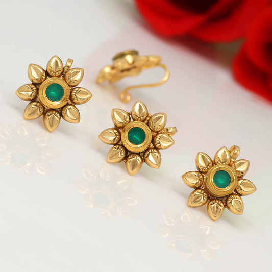 Green Color Kundan Nose Pin Combo Of 4 Pieces (NSP168CMB) - preyans.com