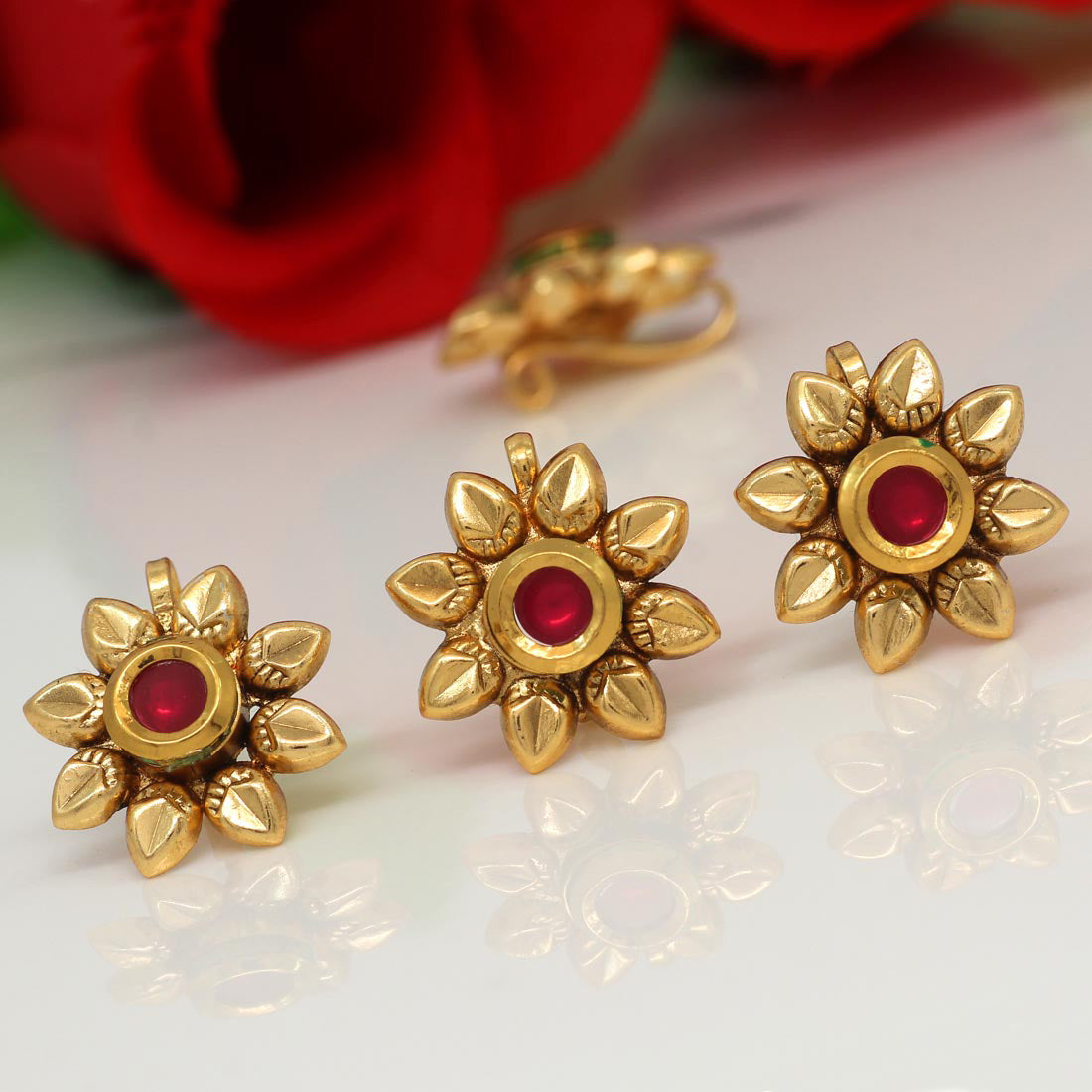 Rani Color Kundan Nose Pin Combo Of 4 Pieces (NSP169CMB) - preyans.com