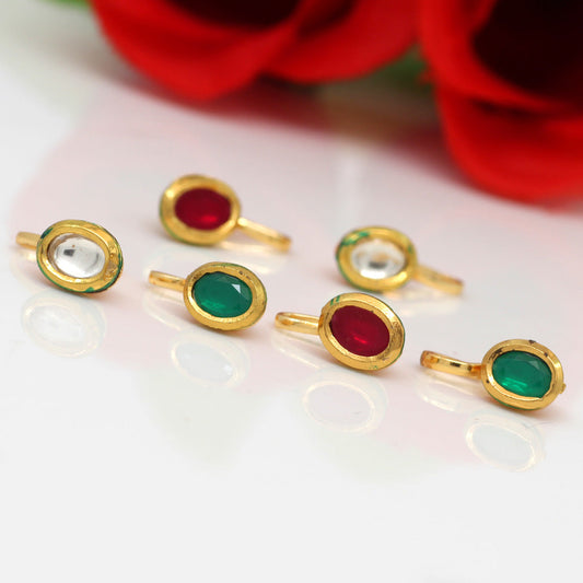 Multi Color Kundan Nose Pin Combo Of 6 Pieces (NSP181CMB) - preyans.com