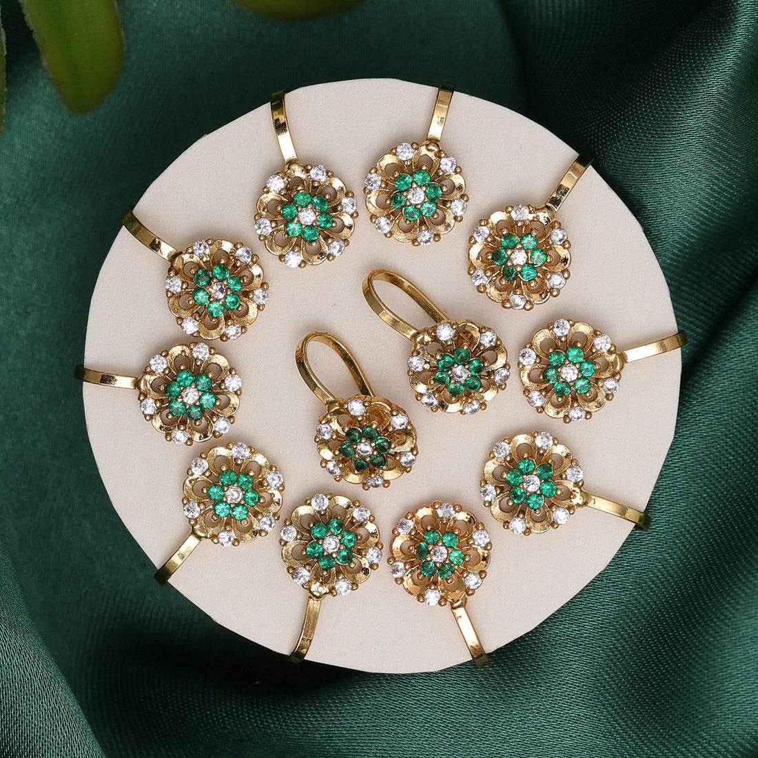 Green Color American Diamond Nose Pin Combo Of 12 Pieces (NSP299CMB) - preyans.com