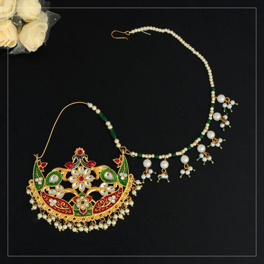 Maroon & Green Color Glass Stone Meenakari Nose Nath (NTH286MG) - preyans.com