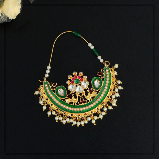 Green Color Glass Stone Meenakari Nose Nath (NTH288GRN) - preyans.com