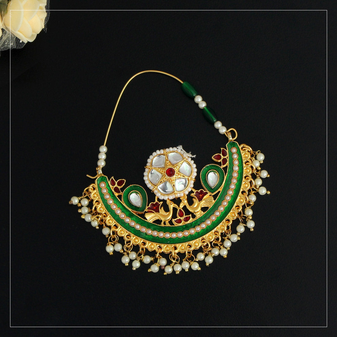 Green Color Glass Stone Meenakari Nose Nath (NTH289GRN) - preyans.com