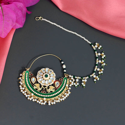 Green Color Kundan & Beads Nose Nath (NTH305GRN) - preyans.com