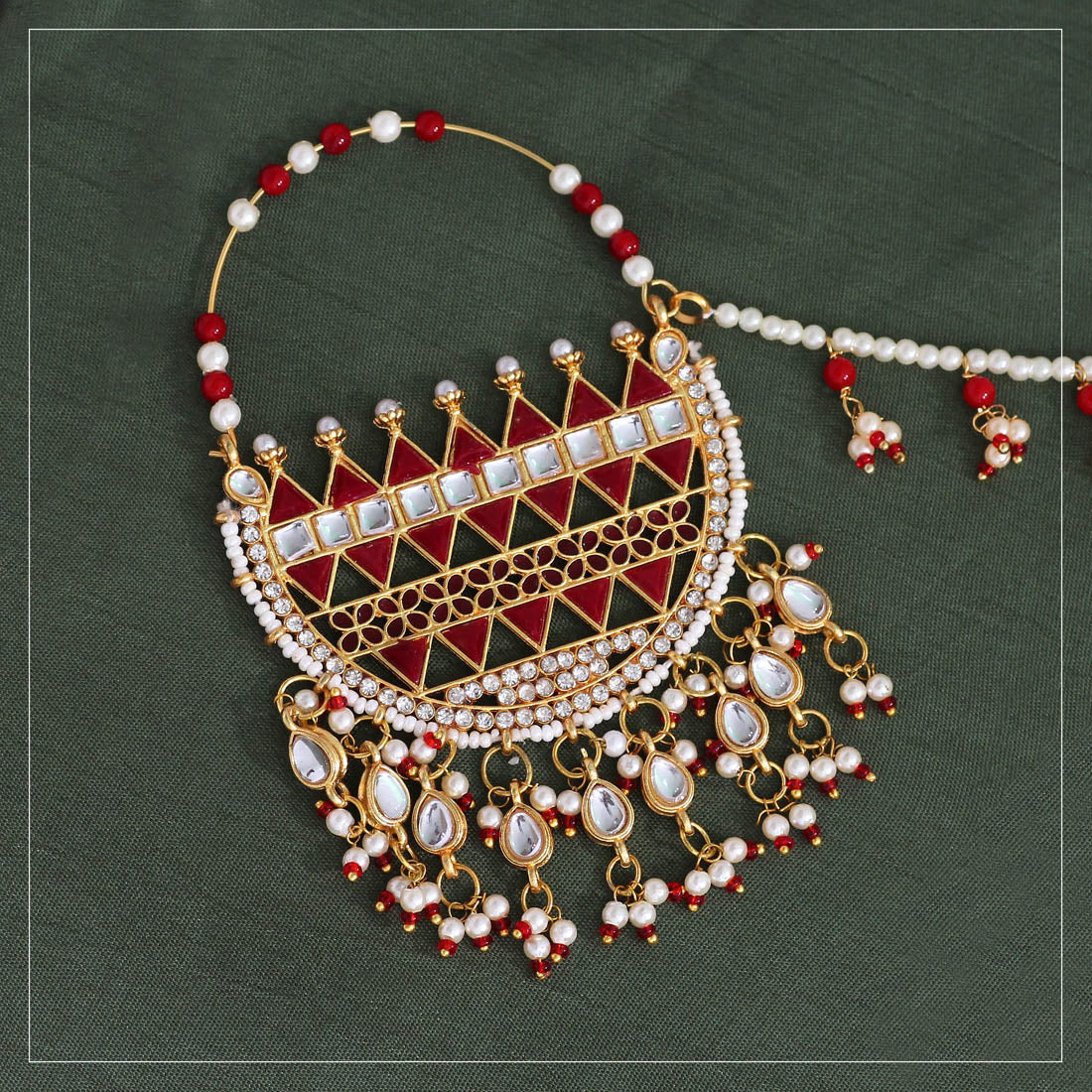 Maroon Color Kundan & Beads Nose Nath (NTH306MRN) - preyans.com