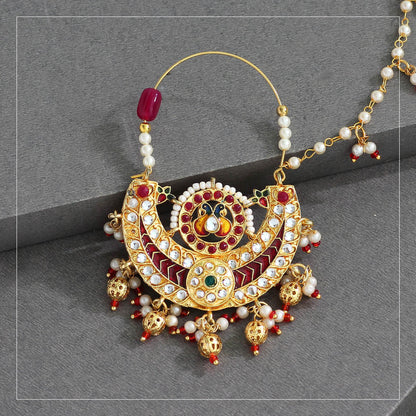 Maroon Color Kundan & Beads Meenakari Nose Nath (NTH313MRN) - preyans.com