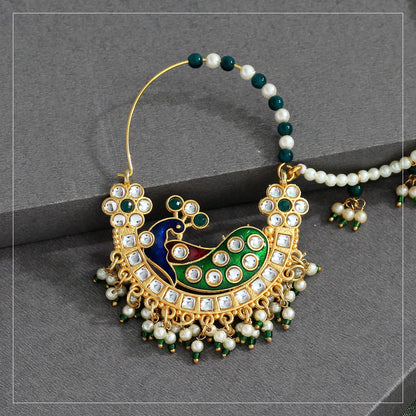 Green Color Kundan & Beads Meenakari Nose Nath (NTH314GRN) - preyans.com