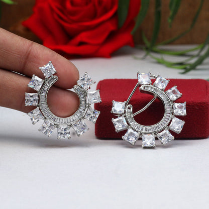 White Color Premium American Diamond Earrings (PADE357WHT) - preyans.com