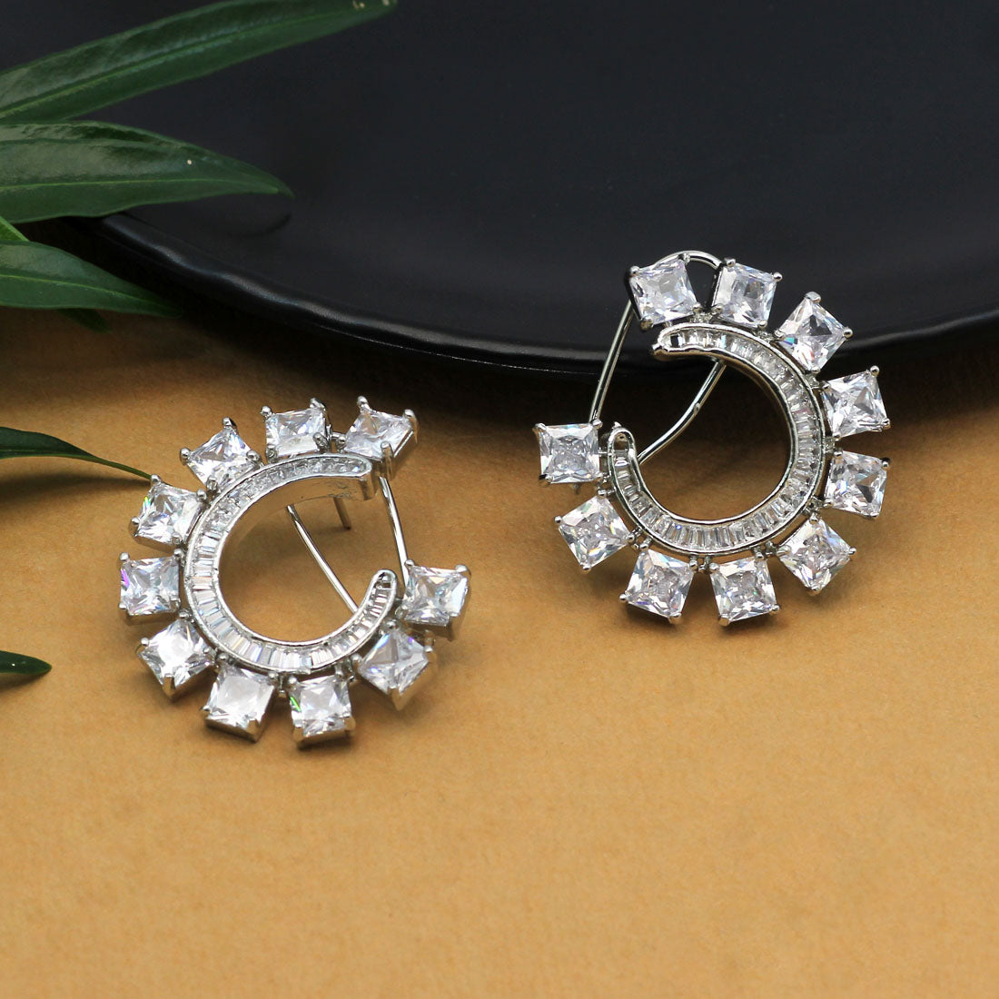 White Color Premium American Diamond Earrings (PADE357WHT) - preyans.com