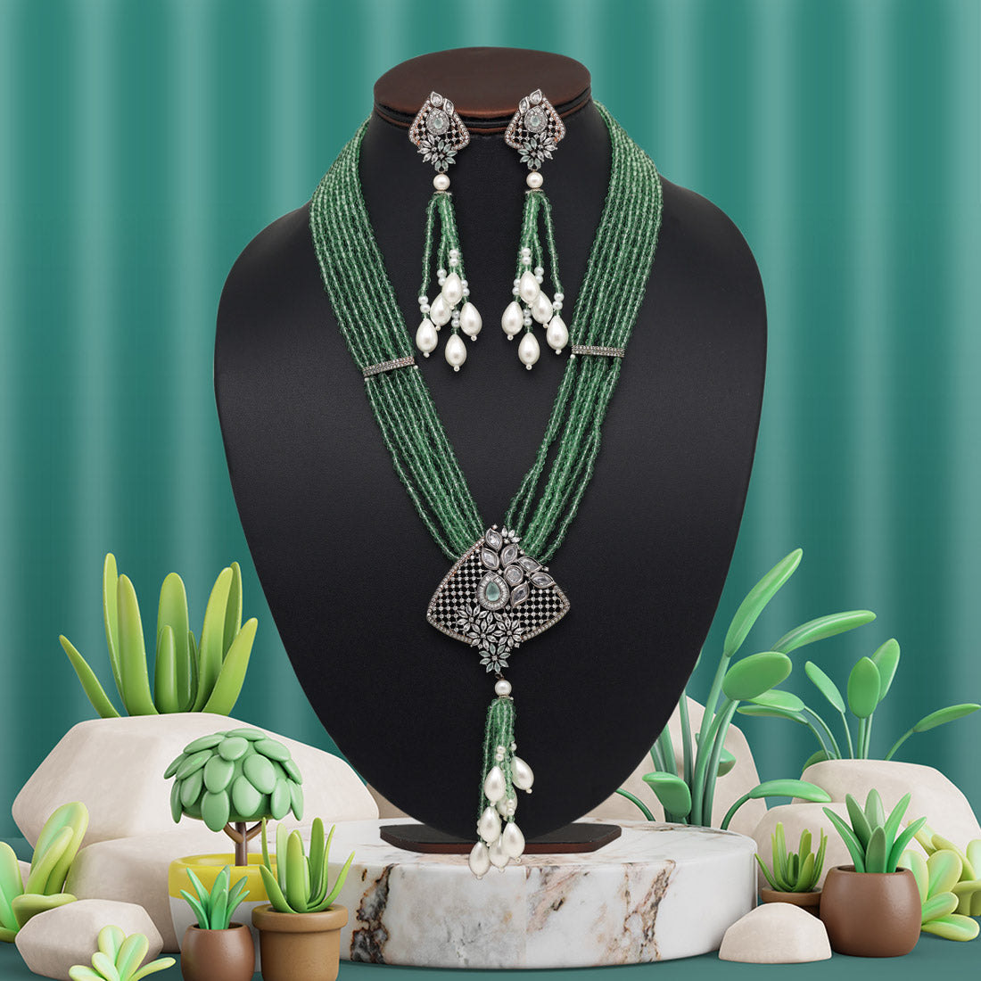 Pista Green Color American Diamond Necklace Set (PCZN776PGRN) - preyans.com