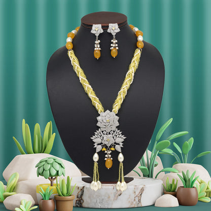 Yellow Color American Diamond Necklace Set (PCZN782YLW) - preyans.com