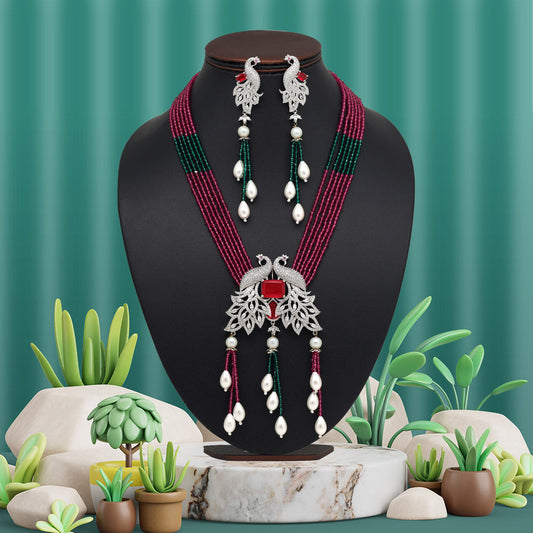 Rani & Green Color American Diamond Necklace Set (PCZN783RNIGRN) - preyans.com