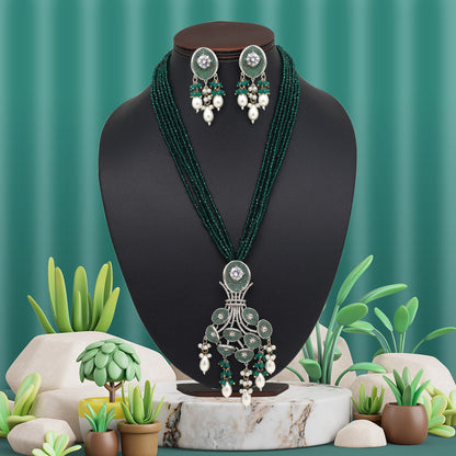 Green Color American Diamond Necklace Set (PCZN785GRN) - preyans.com