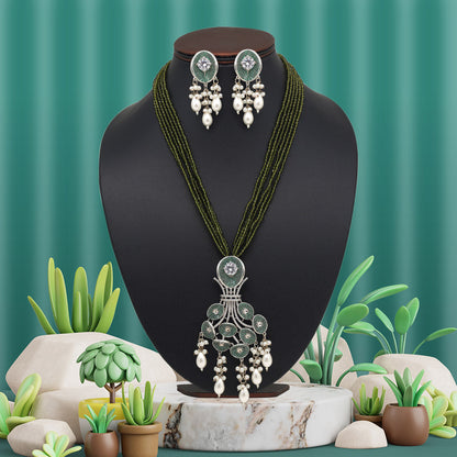 Mehandi Green Color American Diamond Necklace Set (PCZN785MGRN) - preyans.com