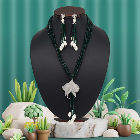 Green Color American Diamond Necklace Set (PCZN787GRN) - preyans.com