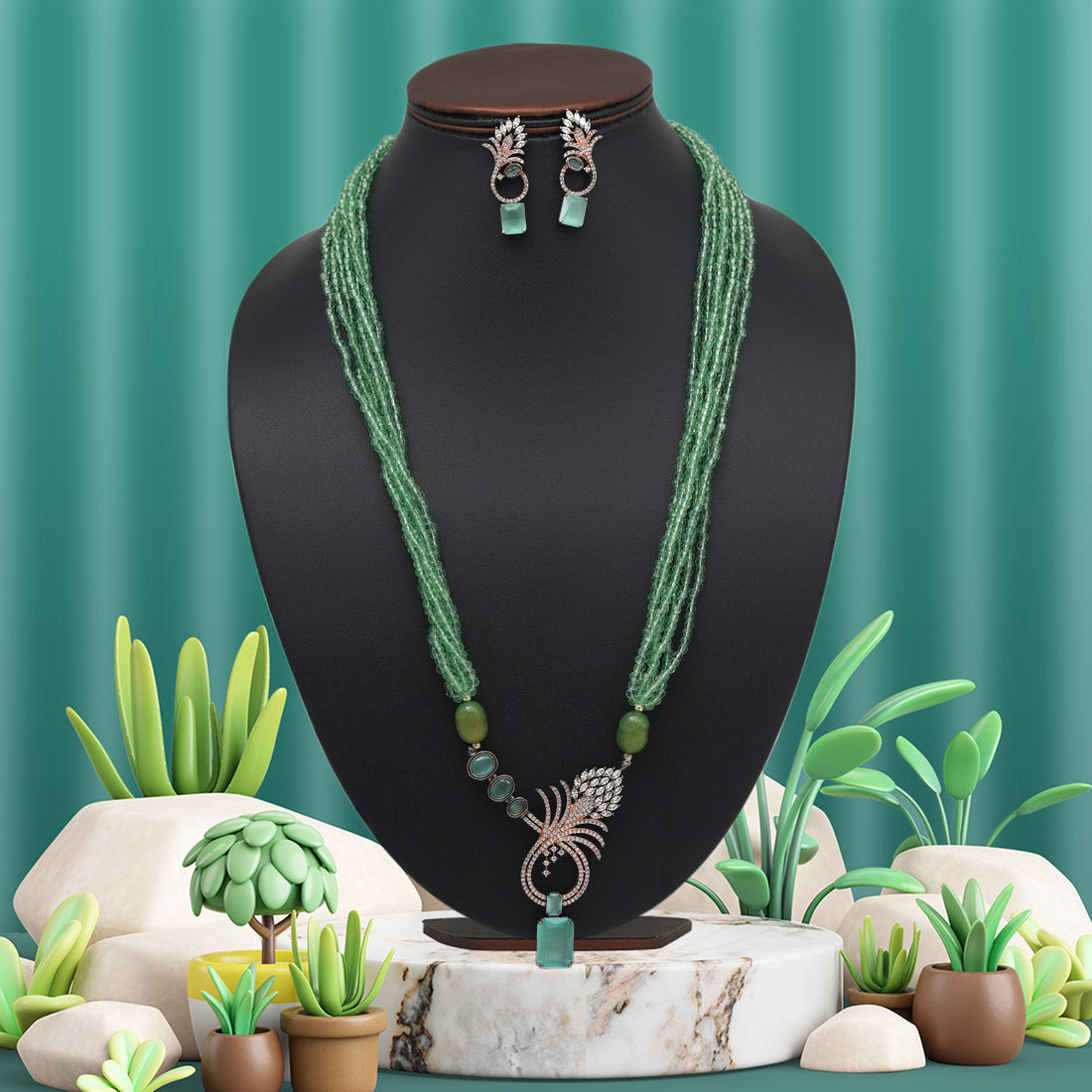 Pista Green Color American Diamond Necklace Set (PCZN788PGRN) - preyans.com