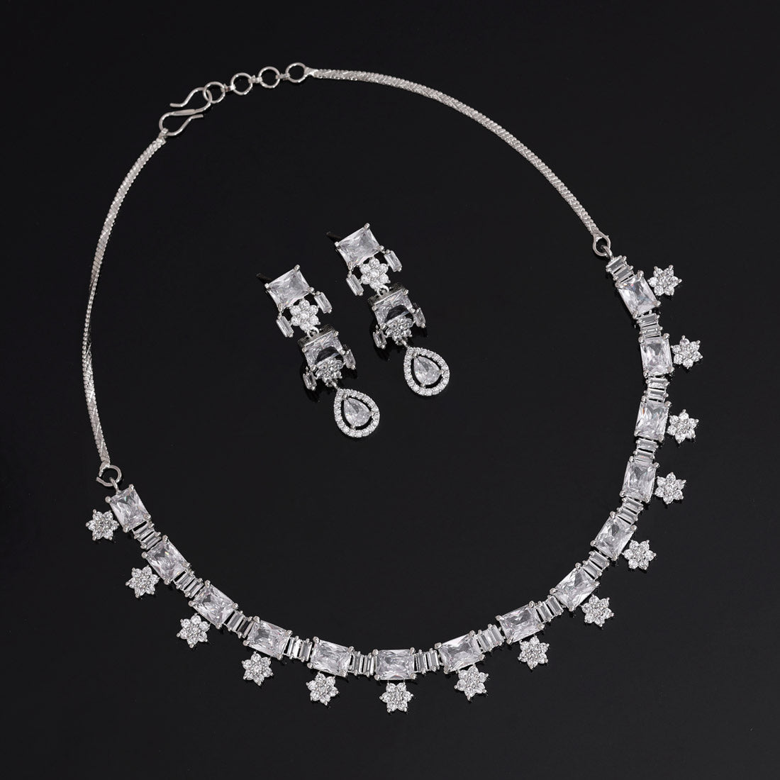 Preyans Luxury Silver Color American Diamond Premium Necklace Set (PCZN856SLV-PR) - preyans.com