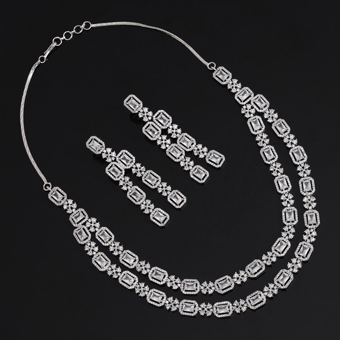 Preyans Luxury Silver Color American Diamond Premium Necklace Set (PCZN861SLV-PR) - preyans.com